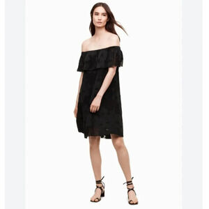 Aritzia Wilfred Mini Dress Floral Applique Off The Shoulders Lace in Black